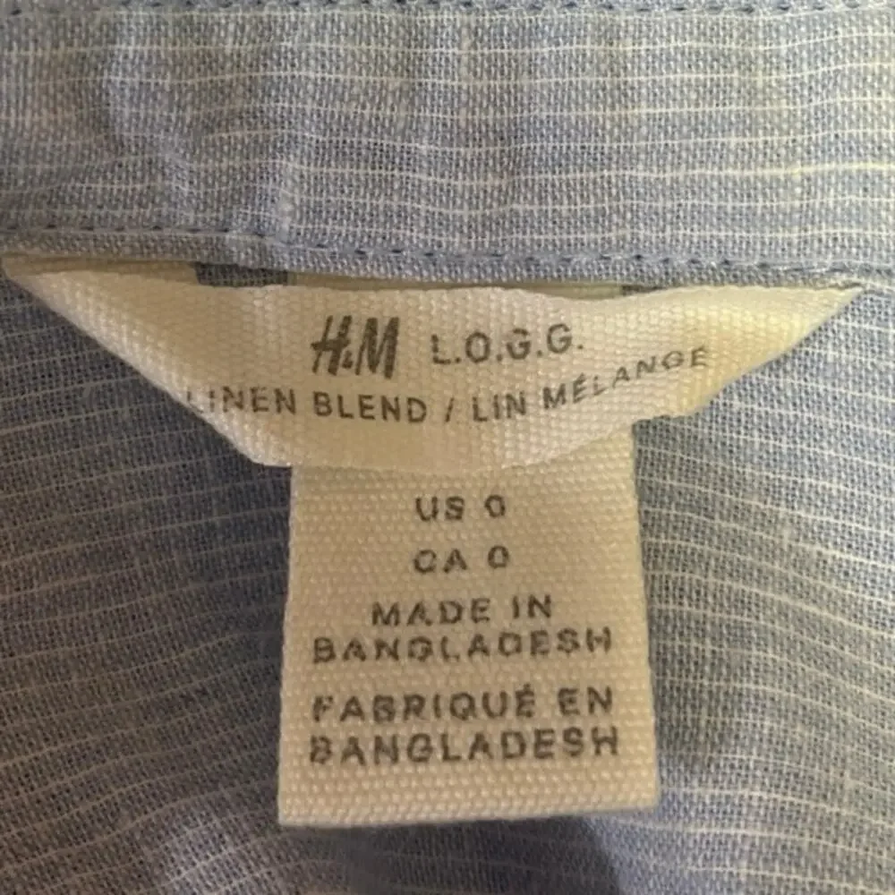 H&M Blue Linen Pinstripe V-Neck Collar Long Sleeve Lightweight Boxy Blouse Top 0 - Picture 3 of 4